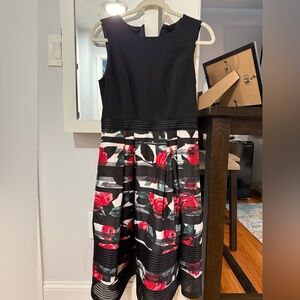 Carmen Marc Valvo Black and Red Floral Dress